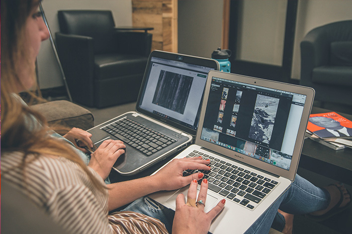 Woman editing a video